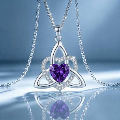 Birthstone Celtic Trinity Knot Heart Necklace✨ Heart Shape Celtic Trinity Knot Birthstone Pendant