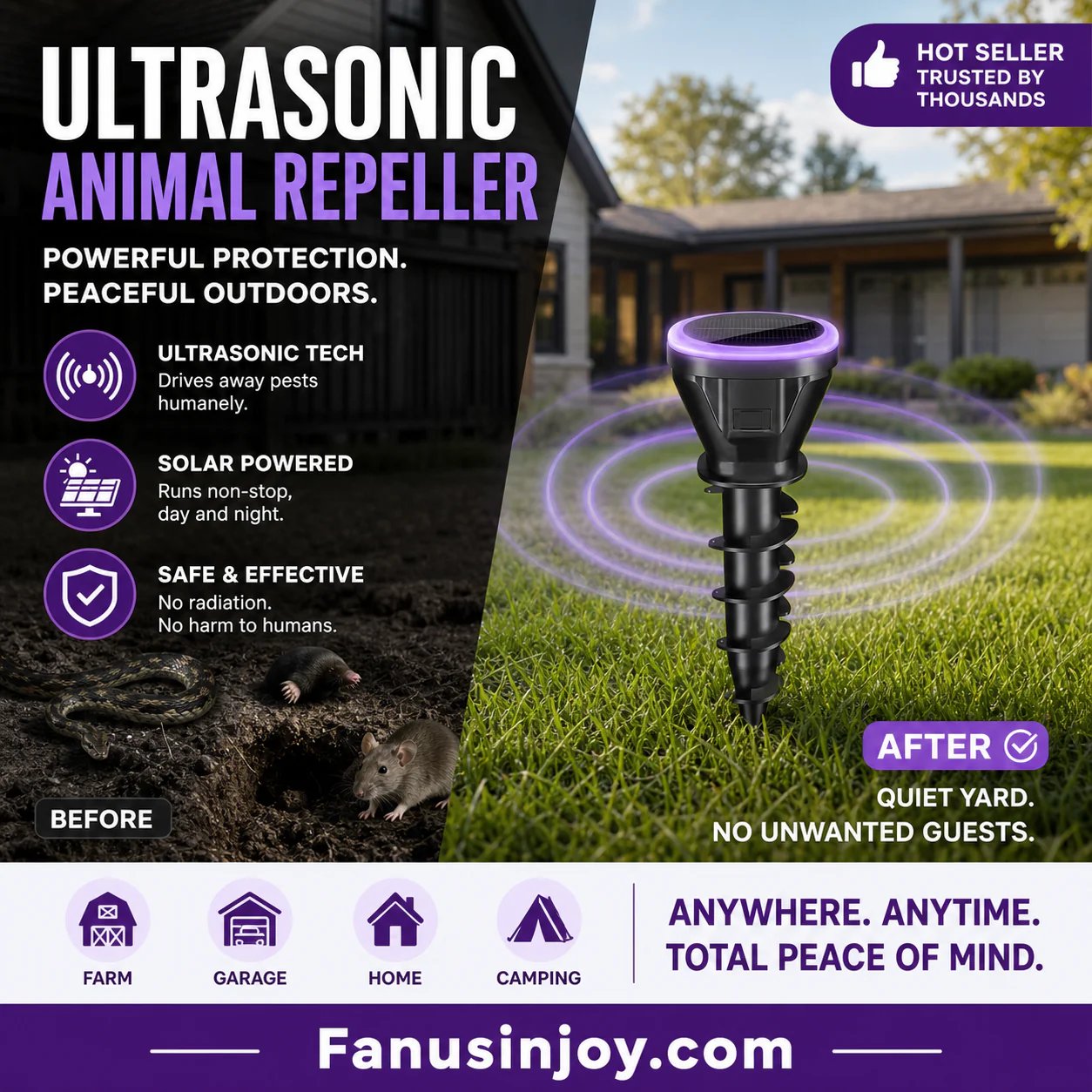 🔥Over 100,000 sold! 🏡️ Solar Powered Ultrasonic Mouse Repeller🛡️ Repel snakes, insects, rodents and protect your home!