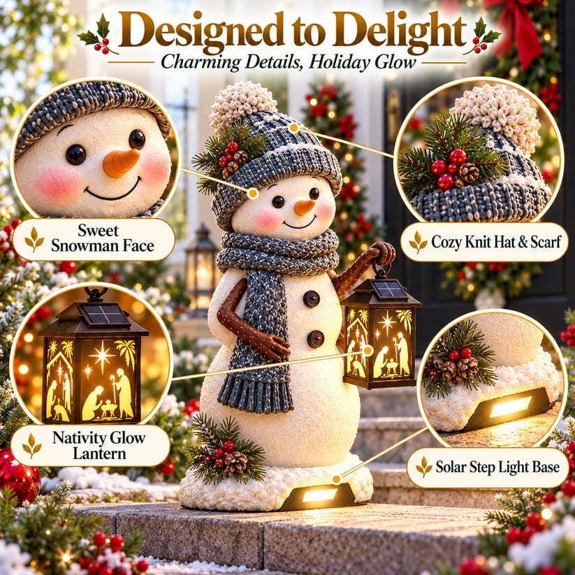 Snowman Nativity Glow™ – Solar Christmas Step Light with Holy Family Projection
