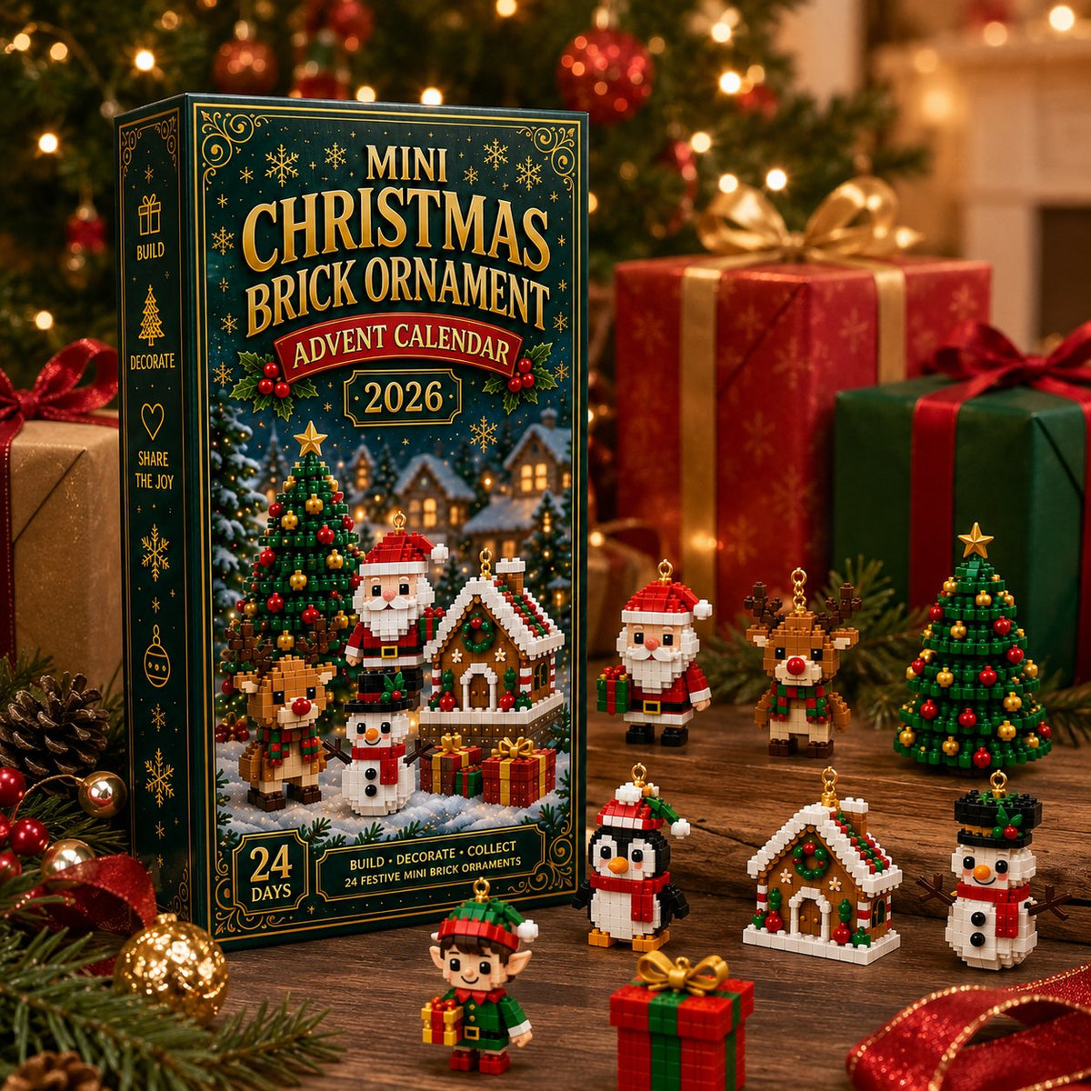 🎄24-Day Mini Christmas Brick Ornament Advent Calendar | 24 Unique Buildable Holiday Ornaments to Create, Hang & Keep 🧱