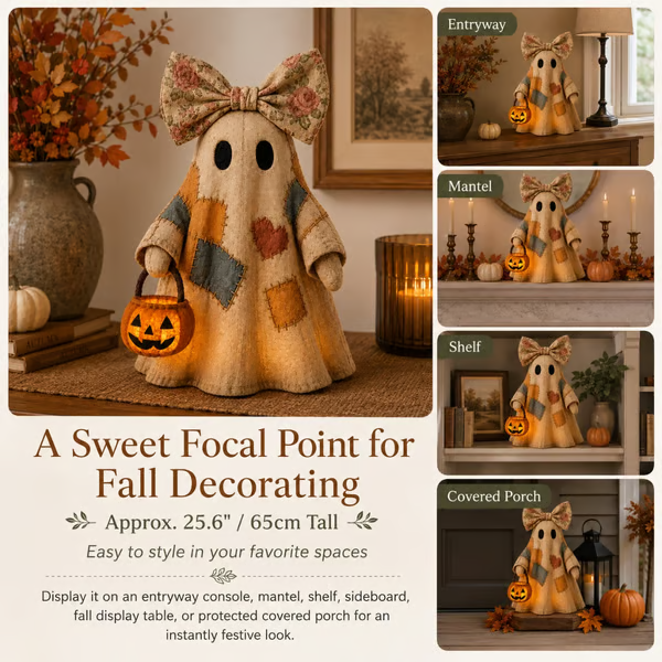 🍂👻 Lighted Vintage Patchwork Ghost🎃