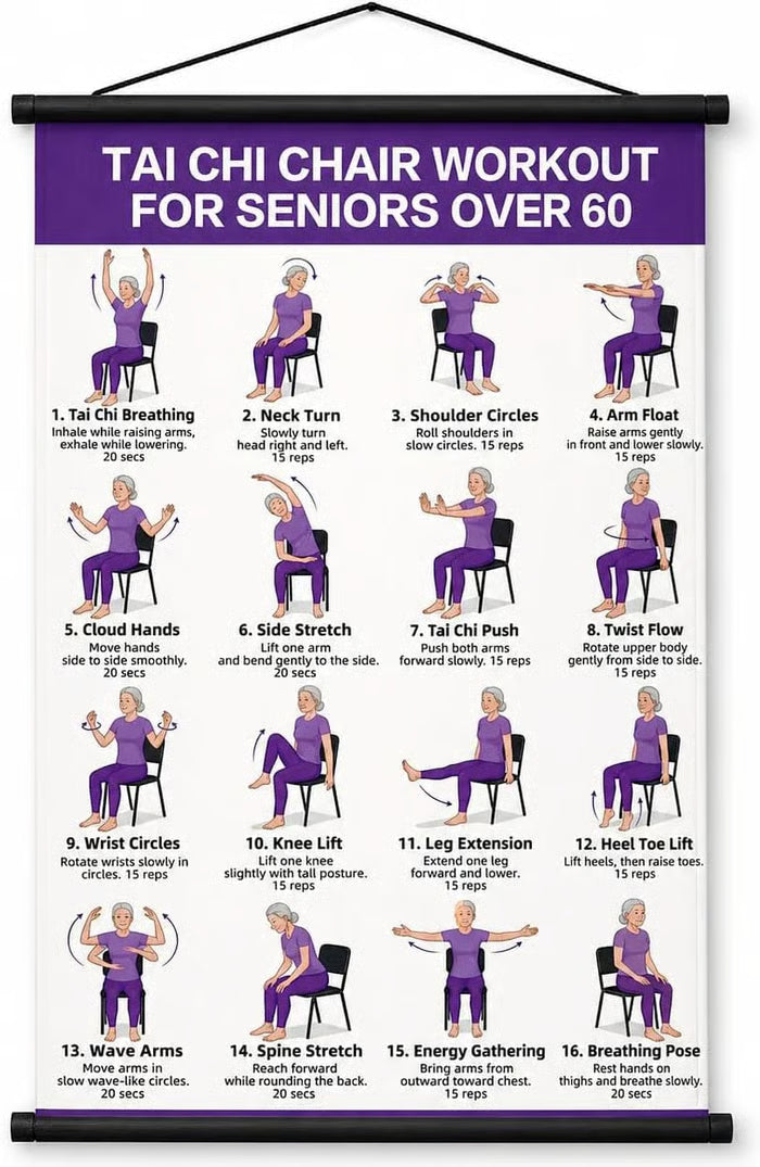 🔥Last Day 49% OFF-🧘‍♀️Senior Wellness Exercise Poster 16-Step Chair Tai Chi