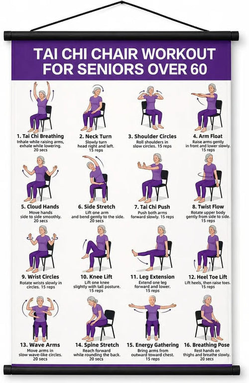 Senior Wellness Exercise Poster – 16-Step Chair Tai Chi Routine for Daily Mobility