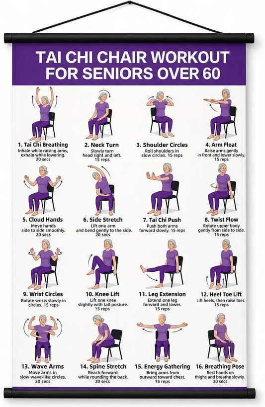 🔥Last Day 49% OFF-🧘‍♀️Senior Wellness Exercise Poster 16-Step Chair Tai Chi