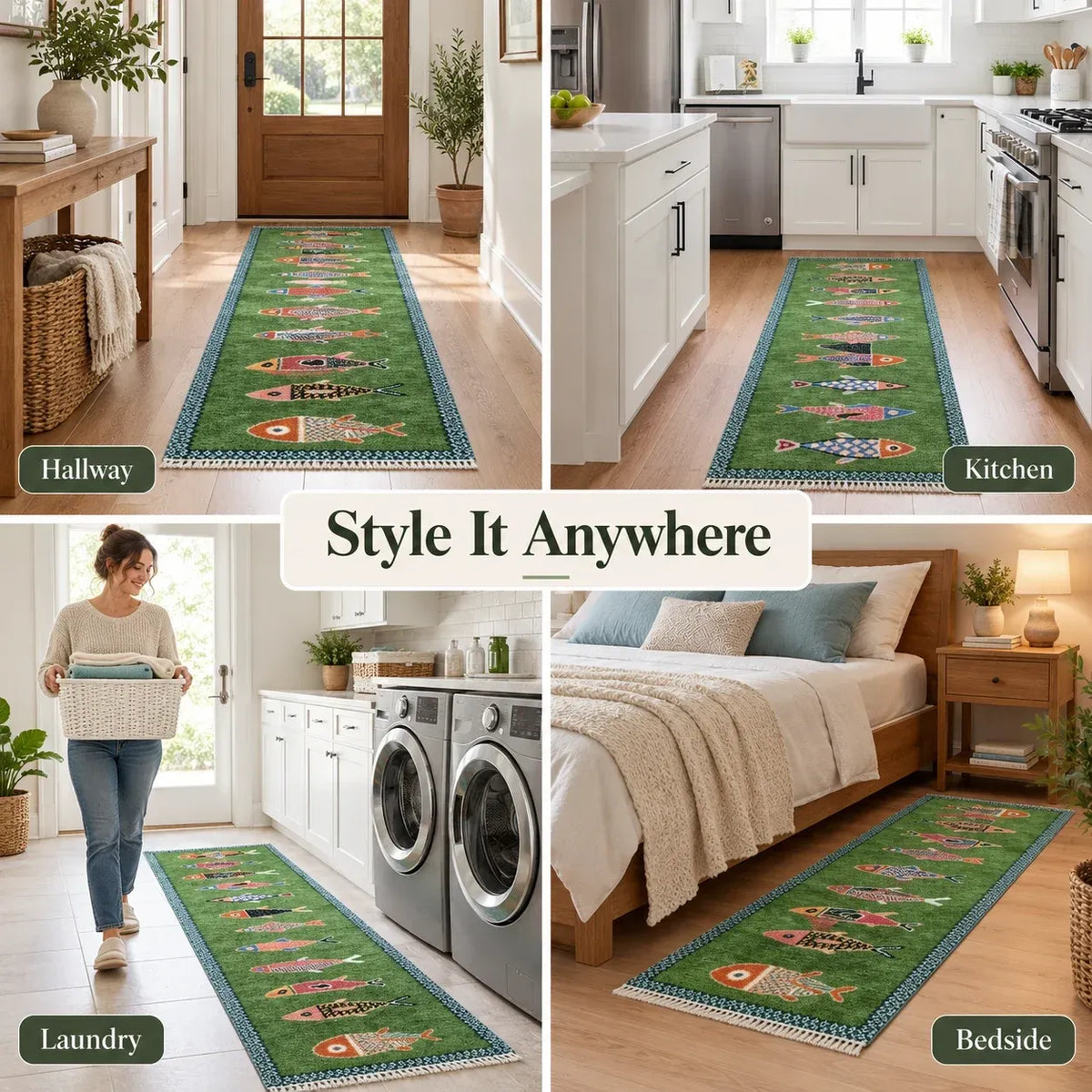 🎏 Artisanal Koi Fish Wool Runner Rug