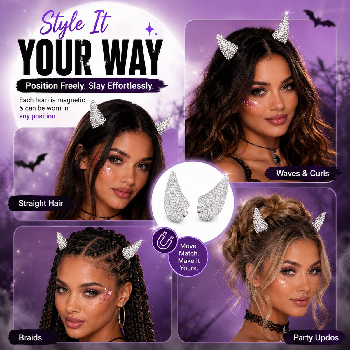 💥 LAST DAY 49% OFF - 😈✨ Cute Sparkle Magnetic Devil Horns (1 Pair)