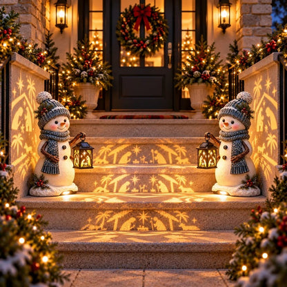 Snowman Nativity Glow™ – Solar Christmas Step Light with Holy Family Projection