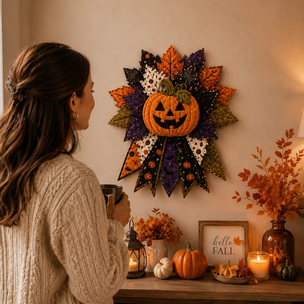 ✨🎃DIY Quilted Halloween Pumpkin Door Hanger Kit