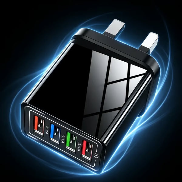 ⏰Last day Promotion 🔥-⚡ Quick Charge 3.0 GaN Charger – 4-Port Intelligent Fast Charging Hub with UK Plug🔋