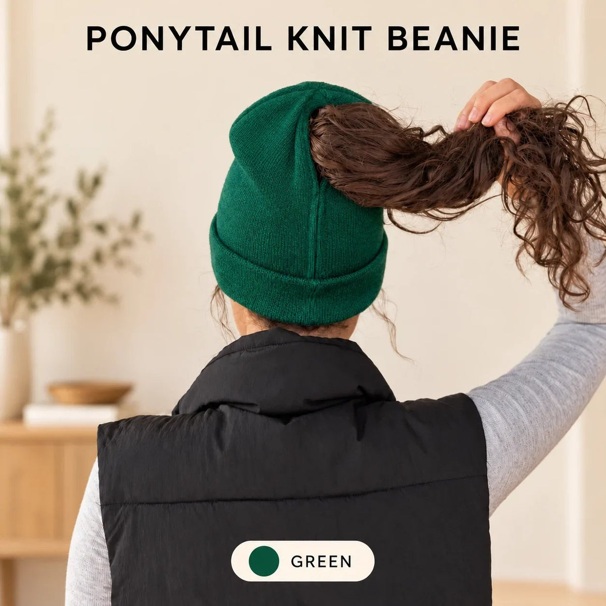 🧲🧶 Women's Magnetic Ponytail Beanie – 100% Acrylic Knit Winter Hat with Magnetic Hair Opening for Ponytails, Buns & Braids