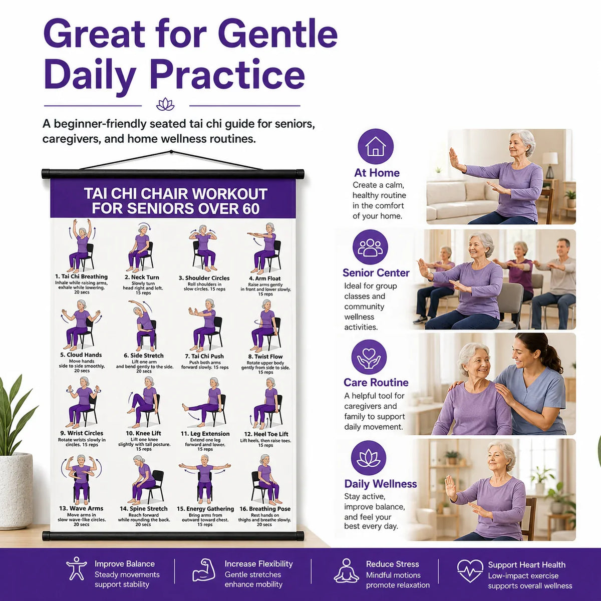 🔥Last Day 49% OFF-🧘‍♀️Senior Wellness Exercise Poster 16-Step Chair Tai Chi