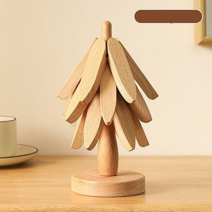 🌺Last Day 49% OFF🎅Natural Tree Trivet Set - 4 Wooden Trivets & 1 Stand Like a Christmas Tree