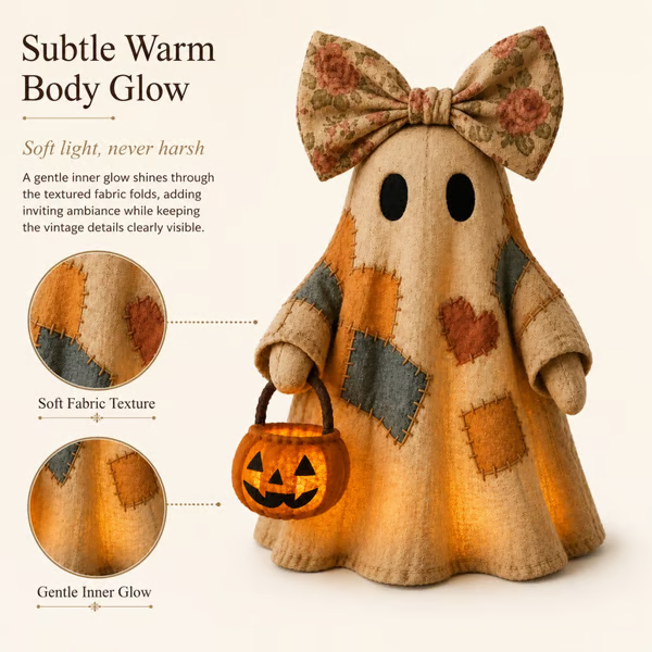 🍂👻 Lighted Vintage Patchwork Ghost🎃