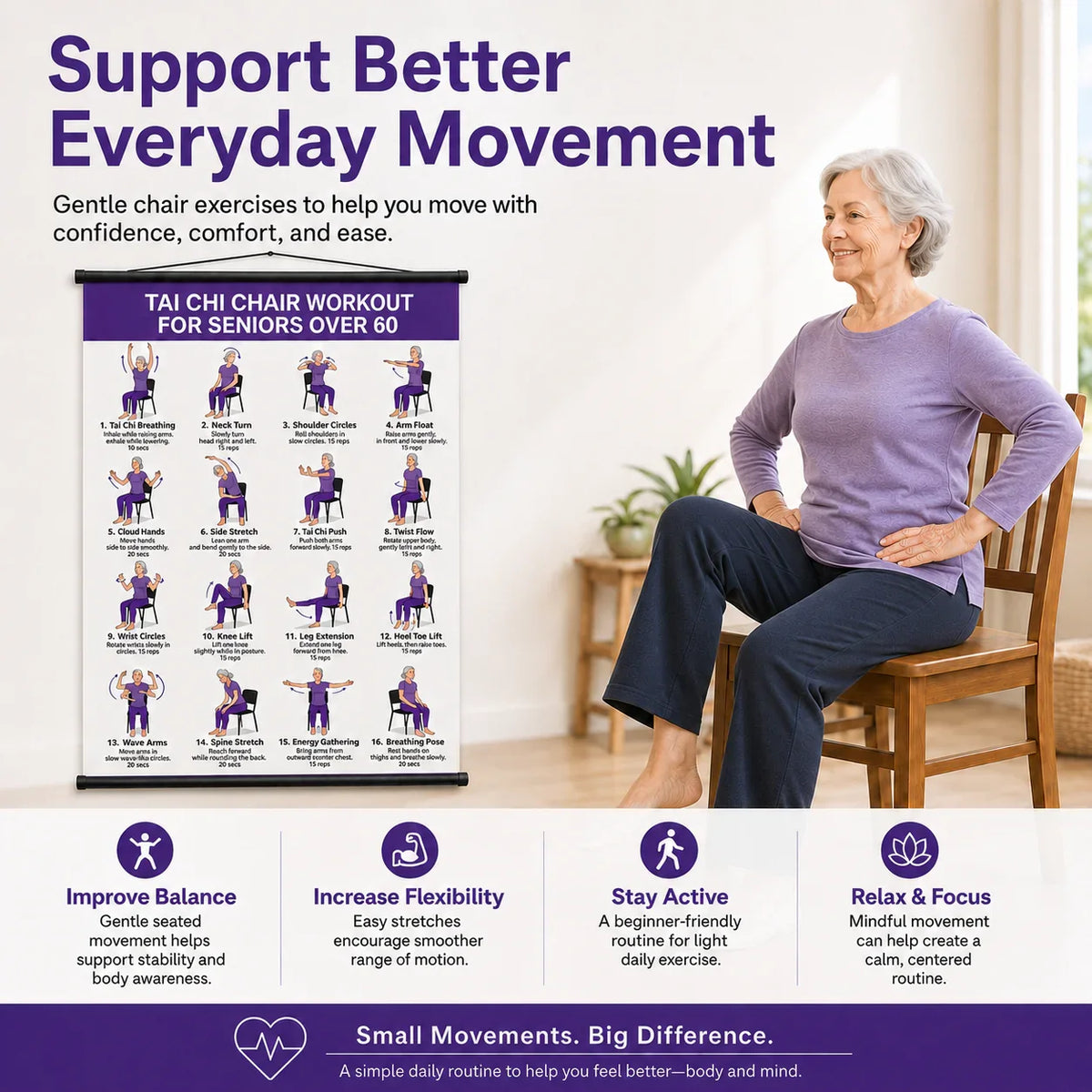 🔥Last Day 49% OFF-🧘‍♀️Senior Wellness Exercise Poster 16-Step Chair Tai Chi