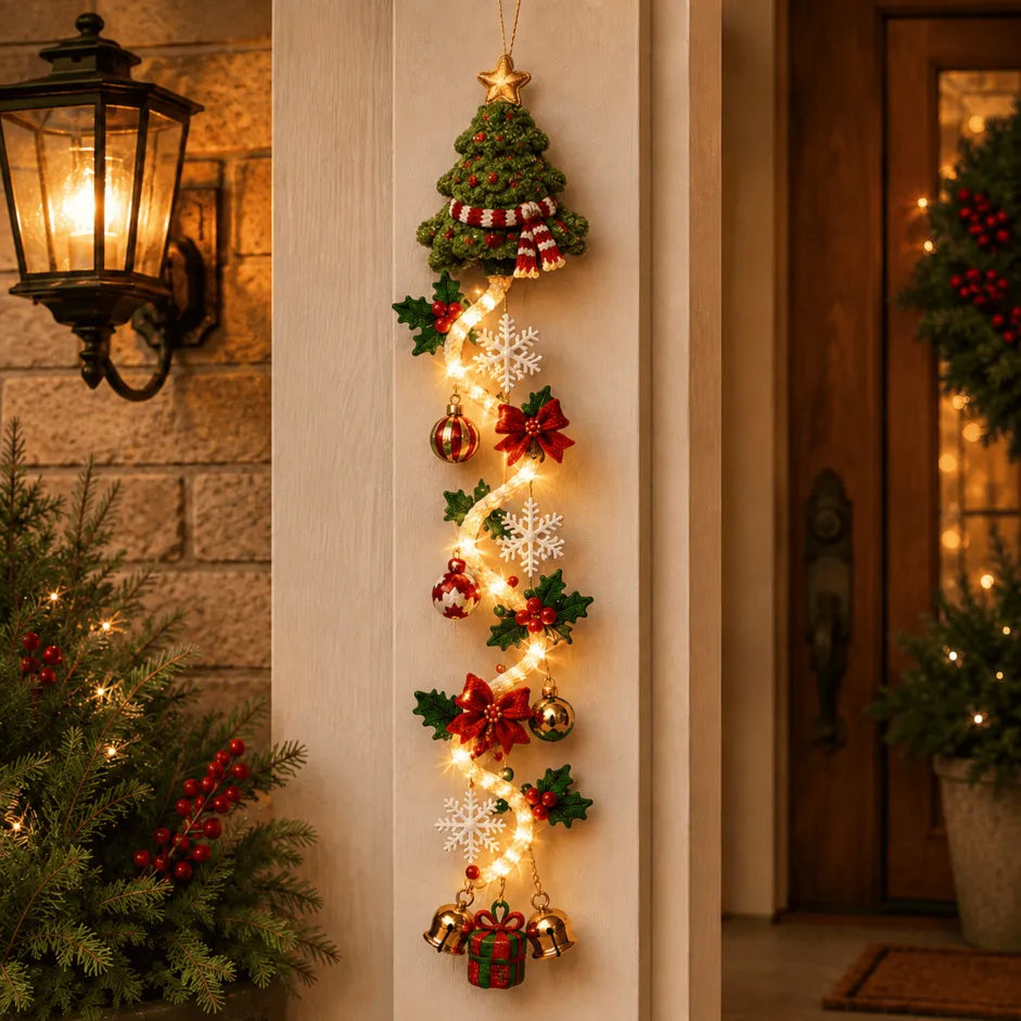 ⏳ Last Day 49% OFF – 🎄MerryCascade™ Glowing Christmas Door Hanger✨