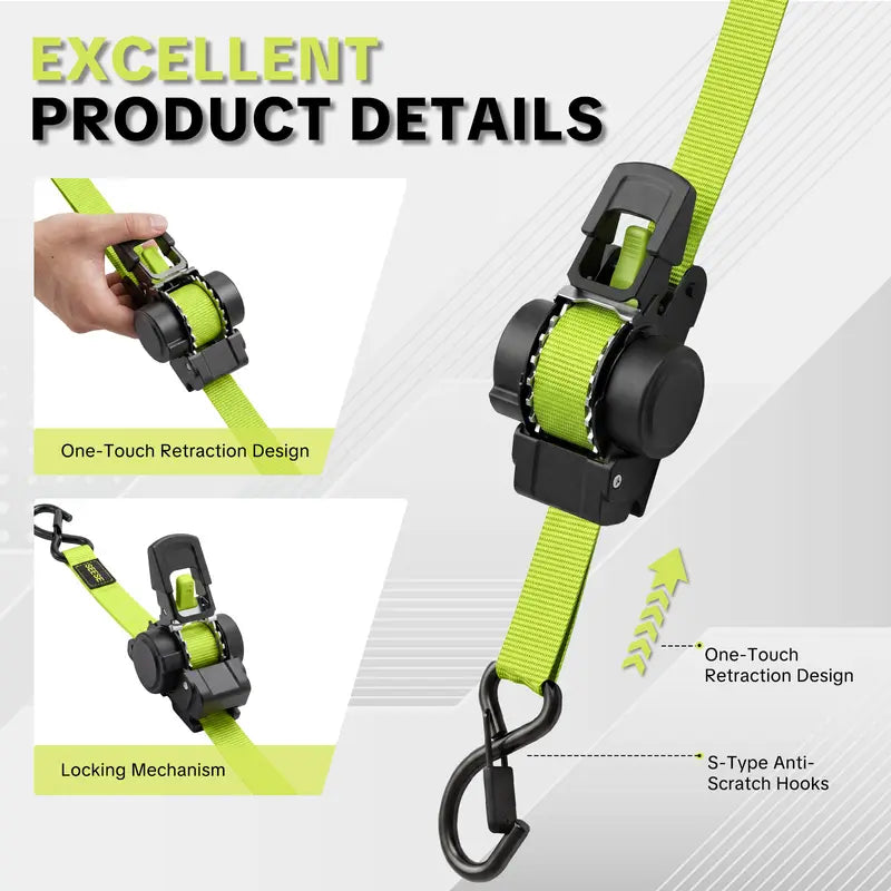 ⚙️Sturdy Retractable Ratchet Straps