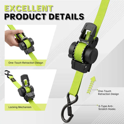 ⚙️Sturdy Retractable Ratchet Straps