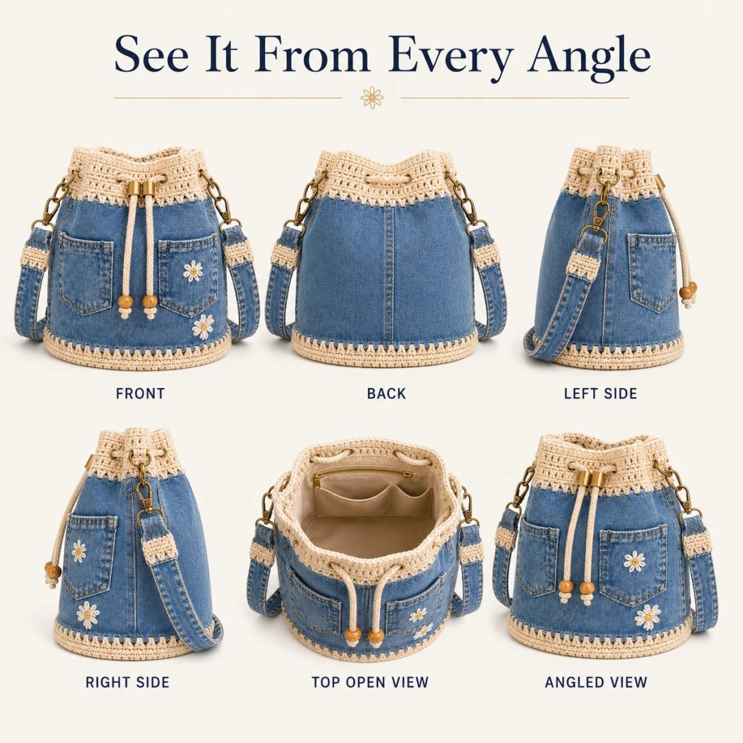 🔥HOT SALE 50% OFF🎁👜Handmade Denim Crochet Bucket Bag