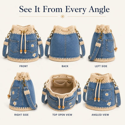 🔥HOT SALE 50% OFF🎁👜Handmade Denim Crochet Bucket Bag