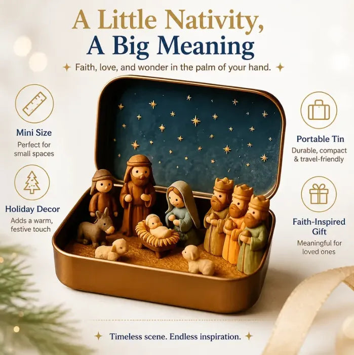 ✝️Religious Pocket-Size Mini Nativity Scene Set with Storage Box
