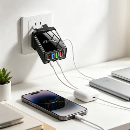 ⏰Last day Promotion 🔥-⚡ Quick Charge 3.0 GaN Charger – 4-Port Intelligent Fast Charging Hub with UK Plug🔋