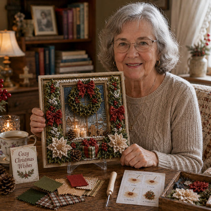 🔥 LAST DAY 50% OFF – 🎄🧵 Premium 3D Christmas Fabric Poke Art Kit | No-Sew Holiday Craft with Pre-Punched Board, Fabric Squares & Display Stand 🎅✨