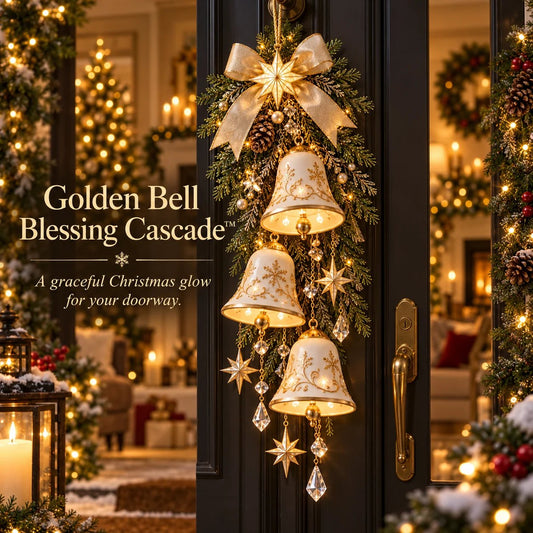 ✨ Golden Bell Blessing CascadeTM – Lighted Christmas Door Decor