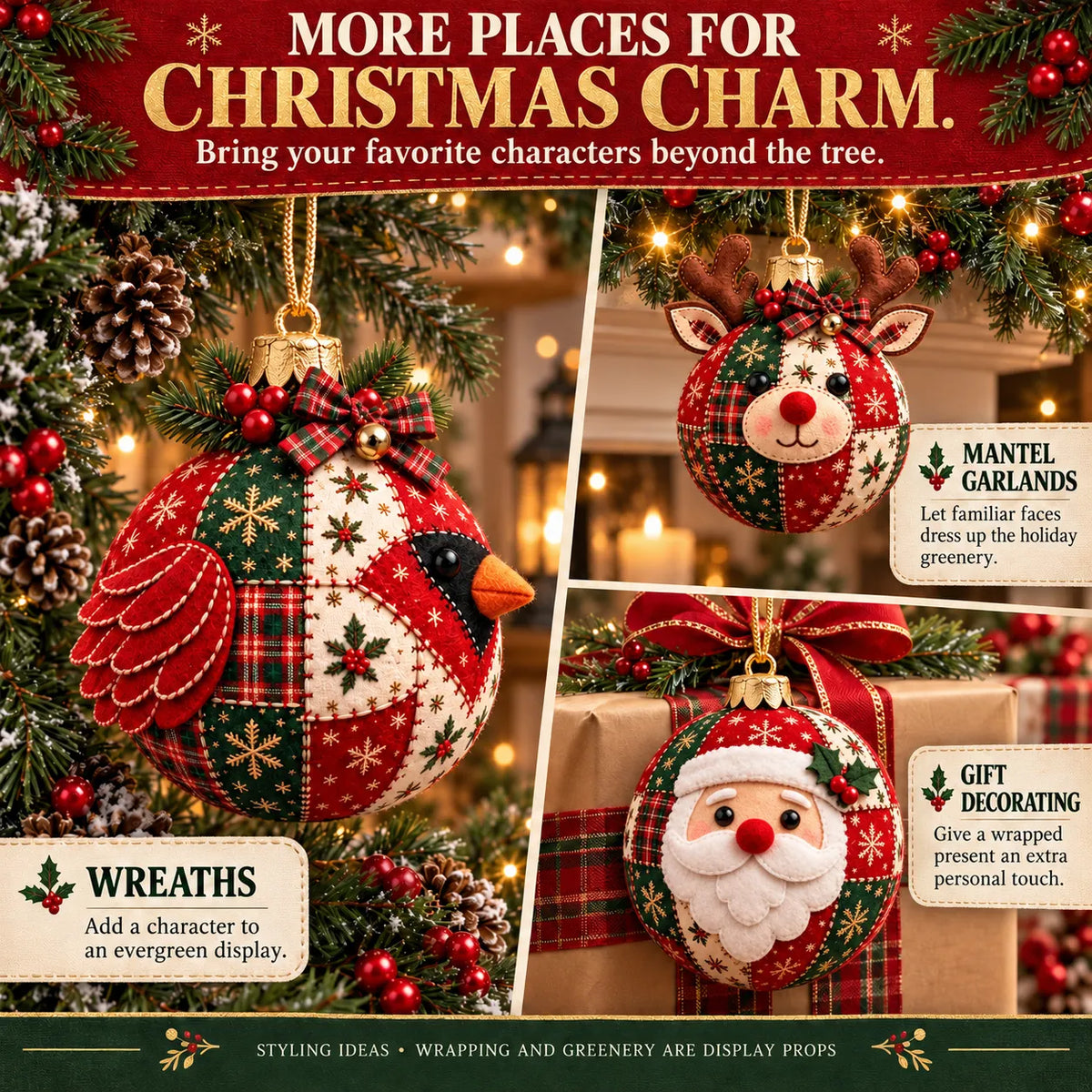 🎄✨Cozy Patchwork Christmas Ornament Collection-DIY Christmas Artwork