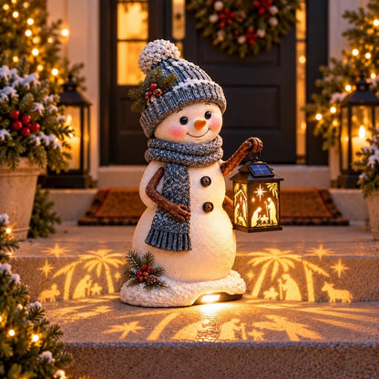 Snowman Nativity Glow™ – Solar Christmas Step Light with Holy Family Projection