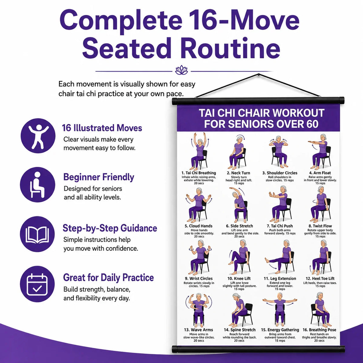 🔥Last Day 49% OFF-🧘‍♀️Senior Wellness Exercise Poster 16-Step Chair Tai Chi