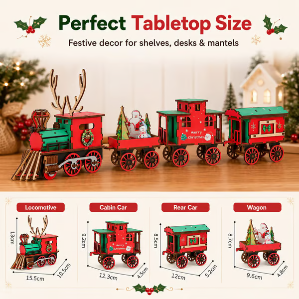 🎄LAST DAY 50% OFF – 🎅🎁DIY Christmas Wooden Train Set 3D Assembly Puzzle Kit