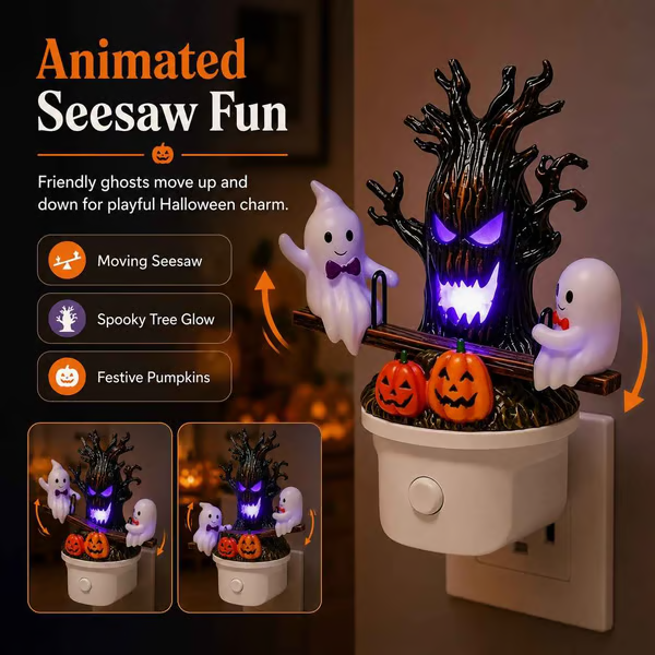 🔥Last Day 49% OFF-🎃👻Animated Seesaw Ghost Plug In LED Night Light