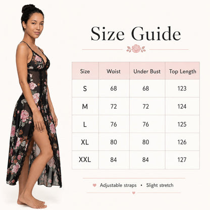 Sheer Floral Rose Print Maxi Dress