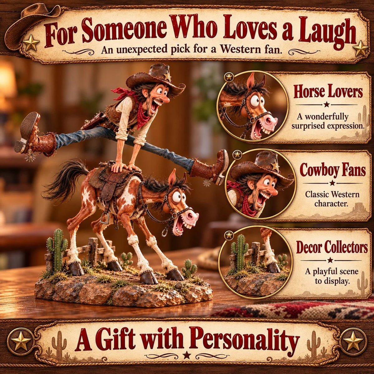 🤠🐴 Hold My Hat! – Funny Cowboy & Horse Figurine | A Gift Full of Western Personality 🎁✨