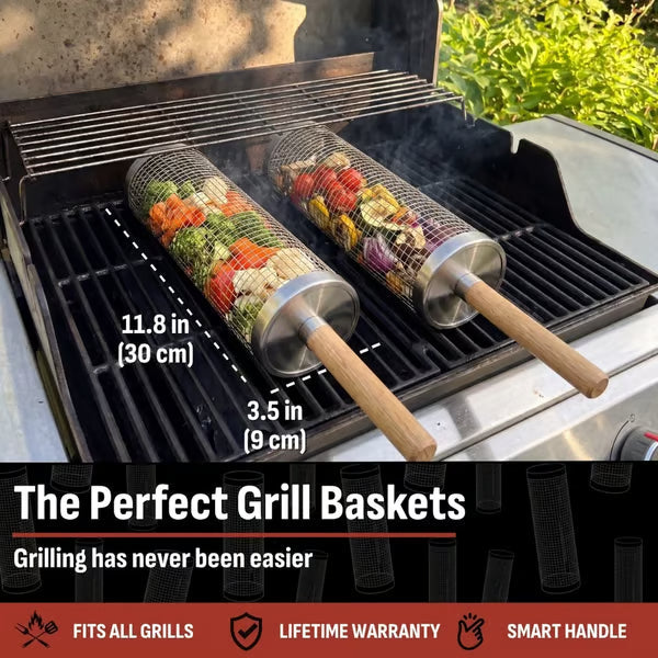 Rolling Grill Baskets - 304 Stainless Steel BBQ Tools
