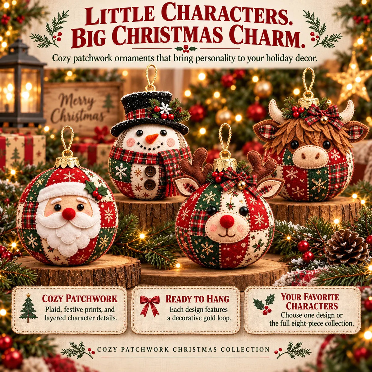🎄✨Cozy Patchwork Christmas Ornament Collection-DIY Christmas Artwork