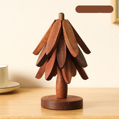 🌺Last Day 49% OFF🎅Natural Tree Trivet Set - 4 Wooden Trivets & 1 Stand Like a Christmas Tree