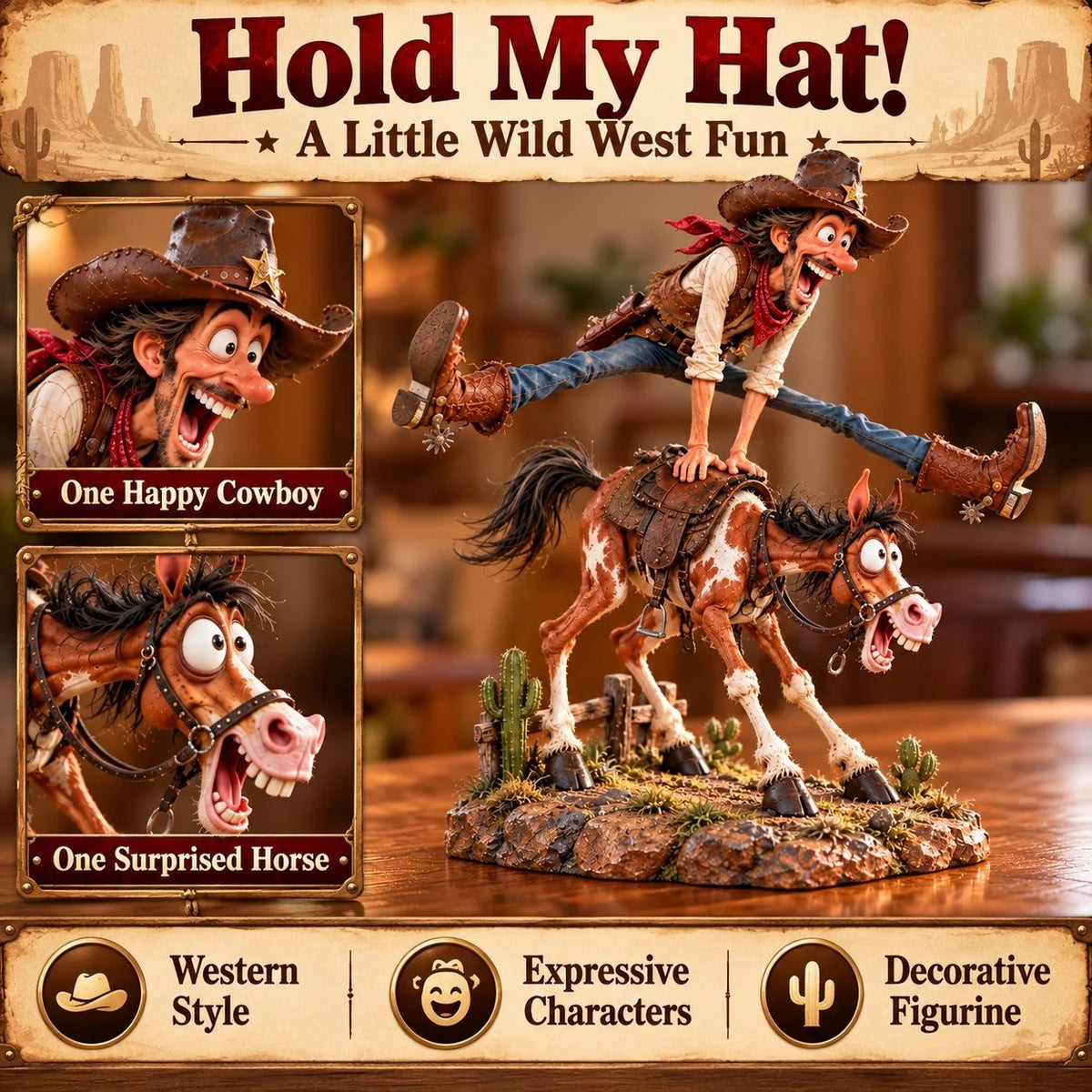 🤠🐴 Hold My Hat! – Funny Cowboy & Horse Figurine | A Gift Full of Western Personality 🎁✨