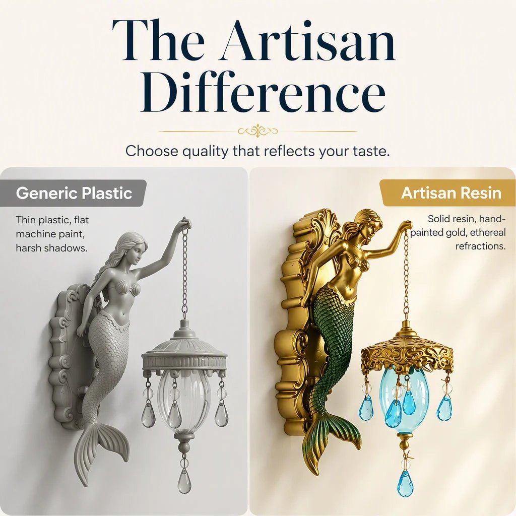 ⏳HOT SALE 62% OFF!!🌊Antique Gold Coastal Mermaid Wall Light 🧜‍♀️✨  Hand-Painted Vintage Sconce for Indoors & Covered Outdoor Spaces 🏡🌊