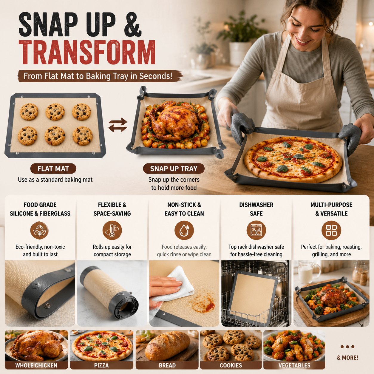 🍪Transformable Snap‑Up Silicone Baking Mat🍗♻️