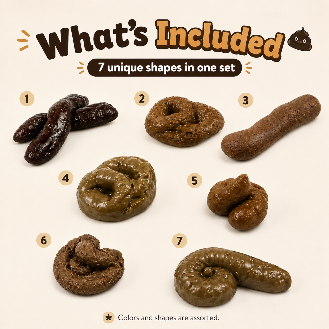 🔥7PCS Realistic Fake Poop Prank Set - Hilarious Gag Gift for Parties & Office