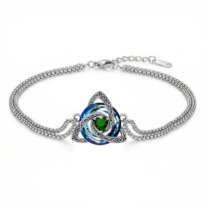 Celtic Knot Birthstone Bracelet for Women, Double Chain Trinity Knot Wrist Jewelry with 12 Birthstone Color Options