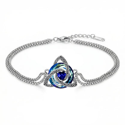 Celtic Knot Birthstone Bracelet for Women, Double Chain Trinity Knot Wrist Jewelry with 12 Birthstone Color Options