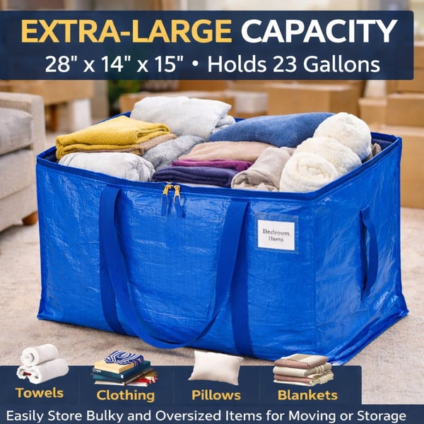 🔥 Black Friday Sale 📦 24 Gallon Extra Large Heavy Duty Foldable Moving Bags With Carrying Handles, Zippers and Tag Pocket, Outdoor Camping, water proof Organiser