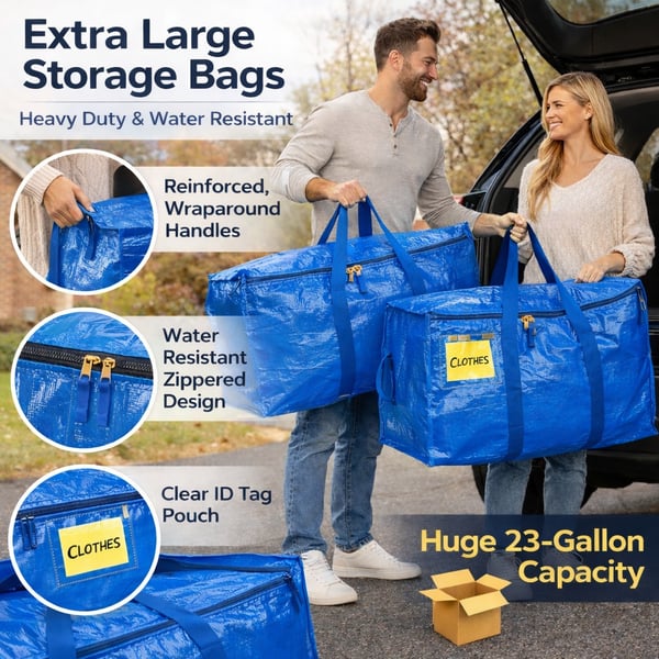 🔥 Black Friday Sale 📦 24 Gallon Extra Large Heavy Duty Foldable Moving Bags With Carrying Handles, Zippers and Tag Pocket, Outdoor Camping, water proof Organiser