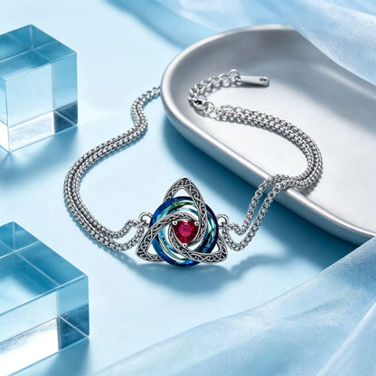 Celtic Knot Birthstone Bracelet for Women, Double Chain Trinity Knot Wrist Jewelry with 12 Birthstone Color Options