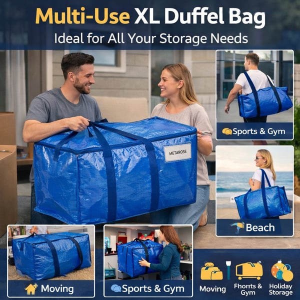 🔥 Black Friday Sale 📦 24 Gallon Extra Large Heavy Duty Foldable Moving Bags With Carrying Handles, Zippers and Tag Pocket, Outdoor Camping, water proof Organiser