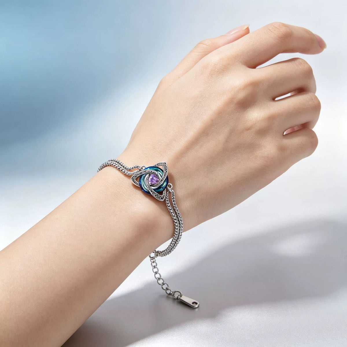 Celtic Knot Birthstone Bracelet for Women, Double Chain Trinity Knot Wrist Jewelry with 12 Birthstone Color Options