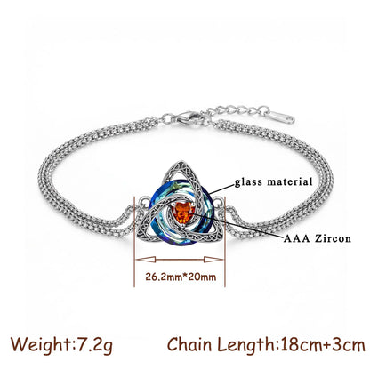 Celtic Knot Birthstone Bracelet for Women, Double Chain Trinity Knot Wrist Jewelry with 12 Birthstone Color Options