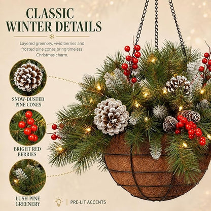 🎄Christmas Promotion 49% OFF🔥Pre-Lit Artificial Christmas Hanging Basket